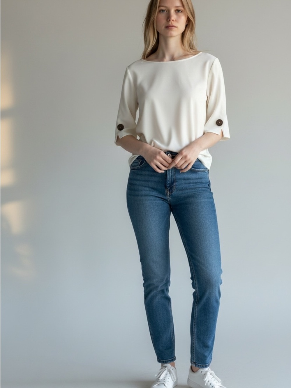 Zara Women's Straight-Leg Jeans in Medium Blue